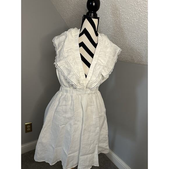 Anthropologie We Are Sundays NWT Aurora Linen Mini Dress White Ruffle Backless - Picture 6 of 12